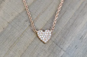 14k Rose Gold Heart Diamond Micro Pave Pendant Charm Multiple Length Chain