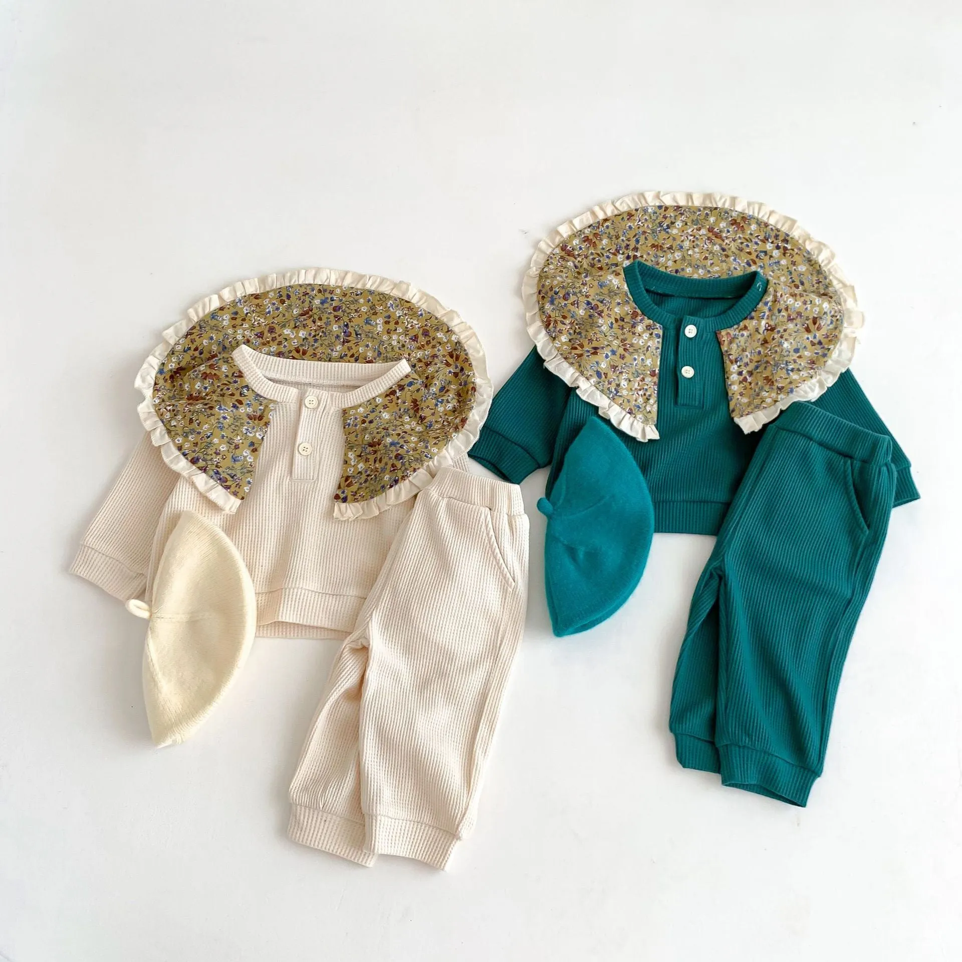 2 Pieces Set Baby Kid Girls Flower Tops And Solid Color Pants Wholesale 23101916