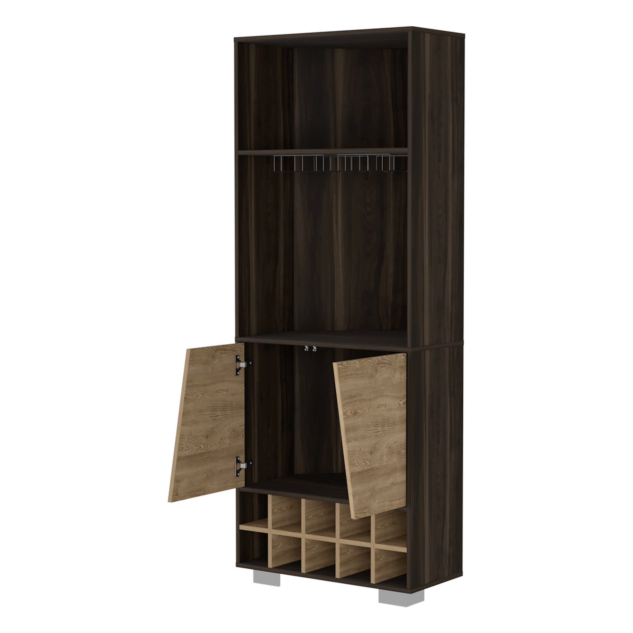 27 Dark Brown Corner Bar Cabinet With Multiple Shelves