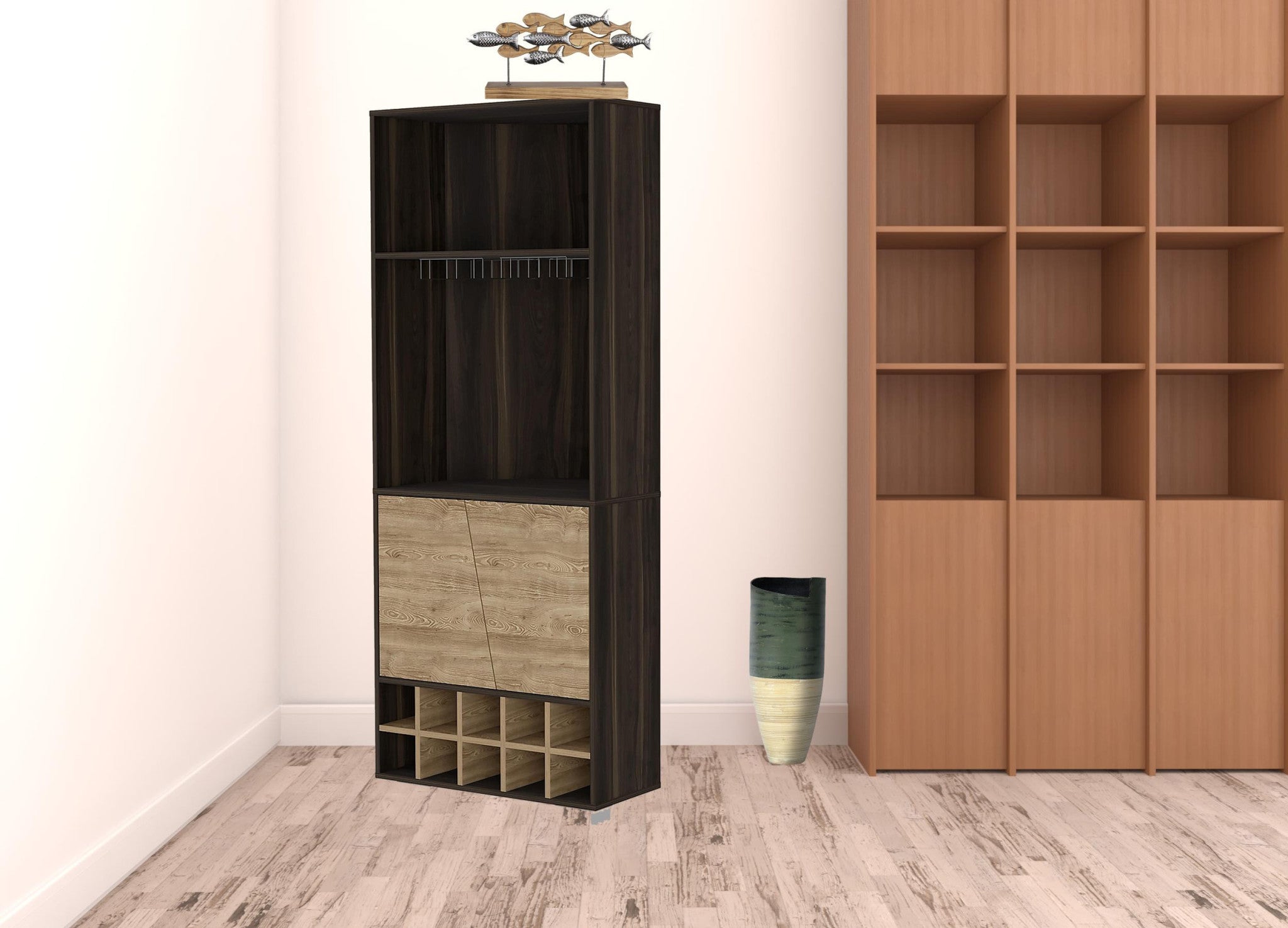 27 Dark Brown Corner Bar Cabinet With Multiple Shelves