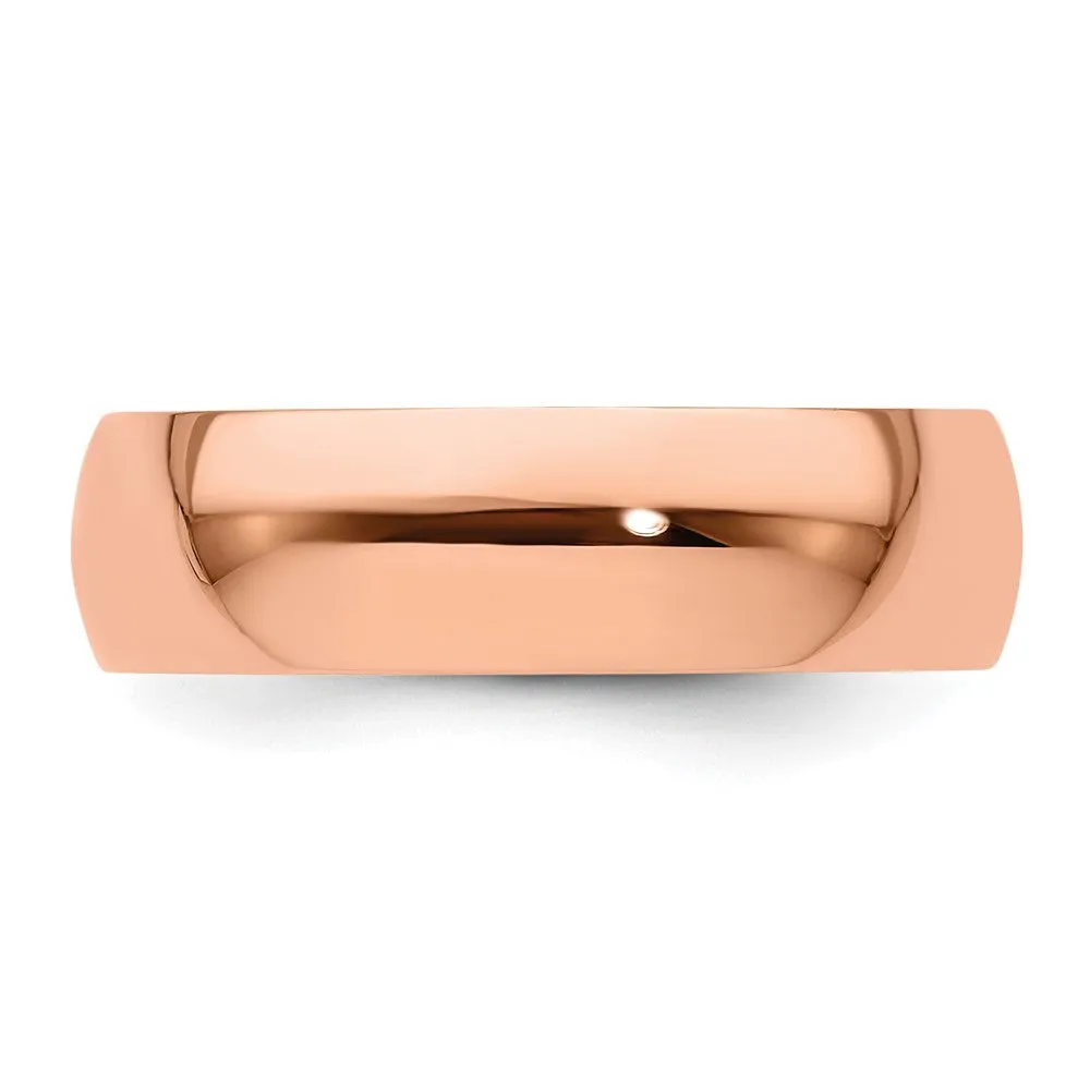 2mm to 6mm 14K Rose Gold Lightweight Half Round Standard Fit Band