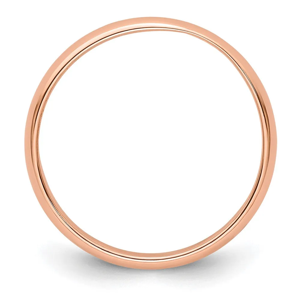 2mm to 6mm 14K Rose Gold Lightweight Half Round Standard Fit Band