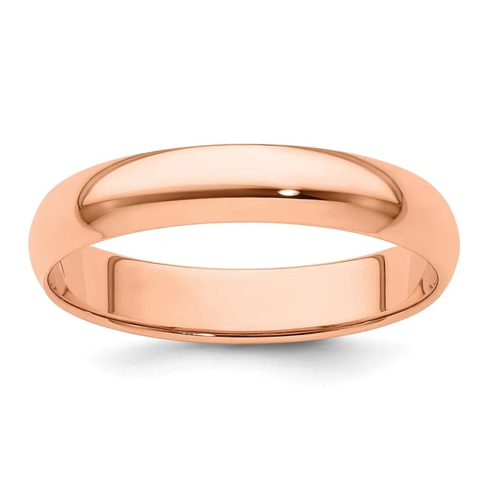 2mm to 6mm 14K Rose Gold Lightweight Half Round Standard Fit Band