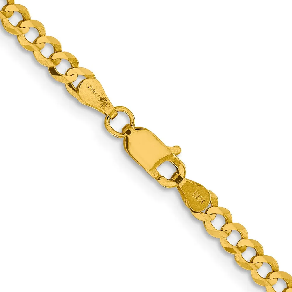 3.75mm 14K Yellow Gold Solid Lightweight Flat Curb Chain Necklace