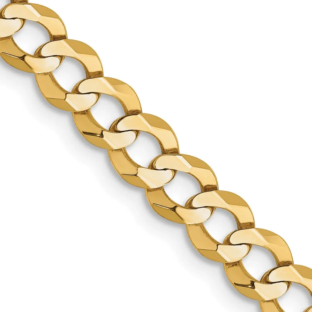 4.75mm 14K Yellow Gold Solid Lightweight Flat Curb Chain Bracelet