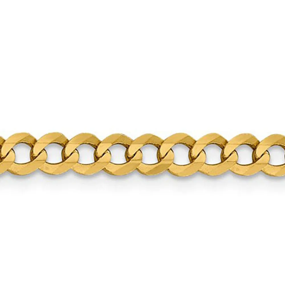 4.75mm 14K Yellow Gold Solid Lightweight Flat Curb Chain Bracelet