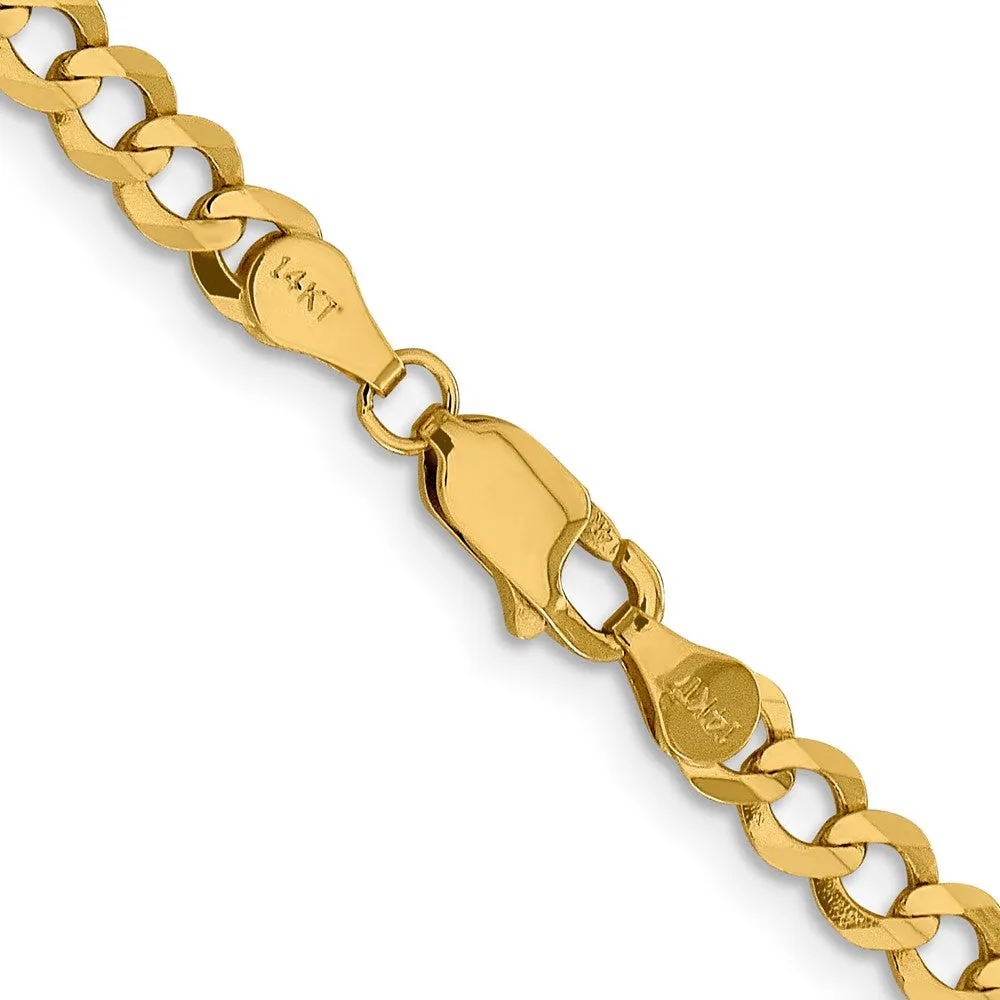 4.75mm 14K Yellow Gold Solid Lightweight Flat Curb Chain Bracelet