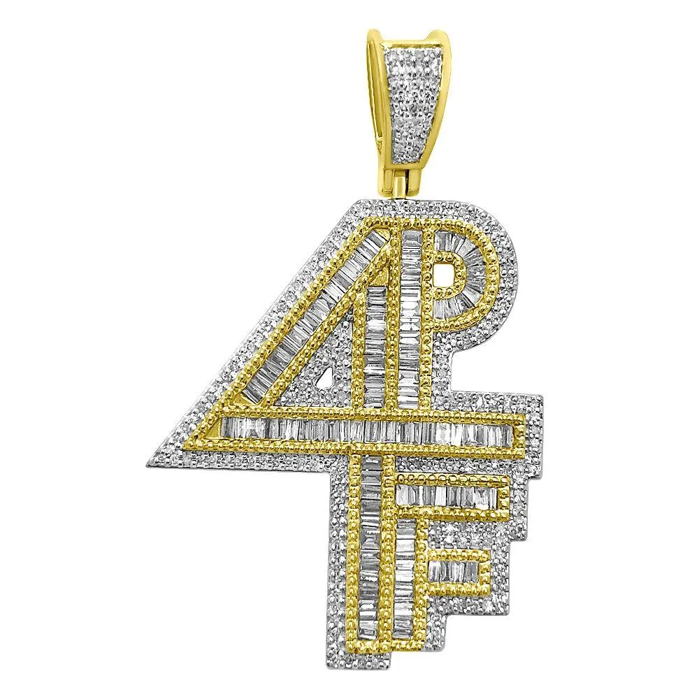 4PF 4 Pockets Full Baguette Diamond Pendant .95cttw 10K Yellow Gold