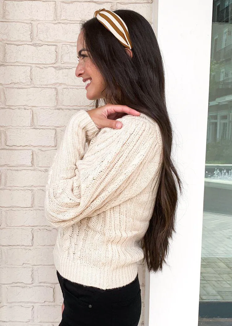 525 America Lace Up Sleeve Cable Knit Sweater-Oatmeal ***FINAL SALE***