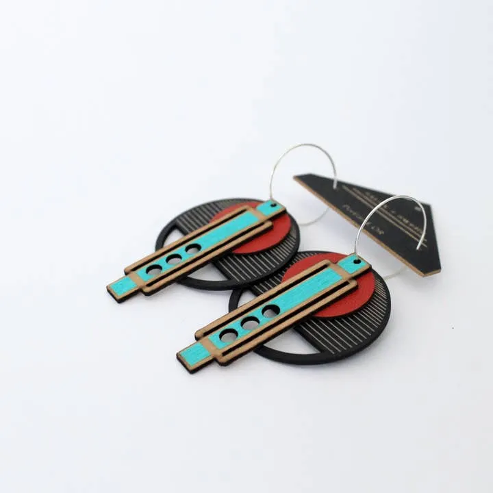 Architectural Lightweight Leather+Birch Earring: Wright Rob