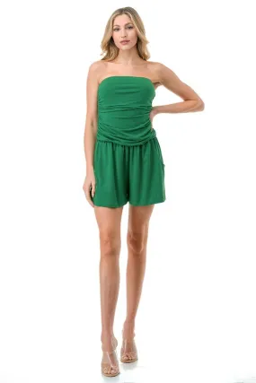 Ariella Ruched Romper w/ Pockets - Green