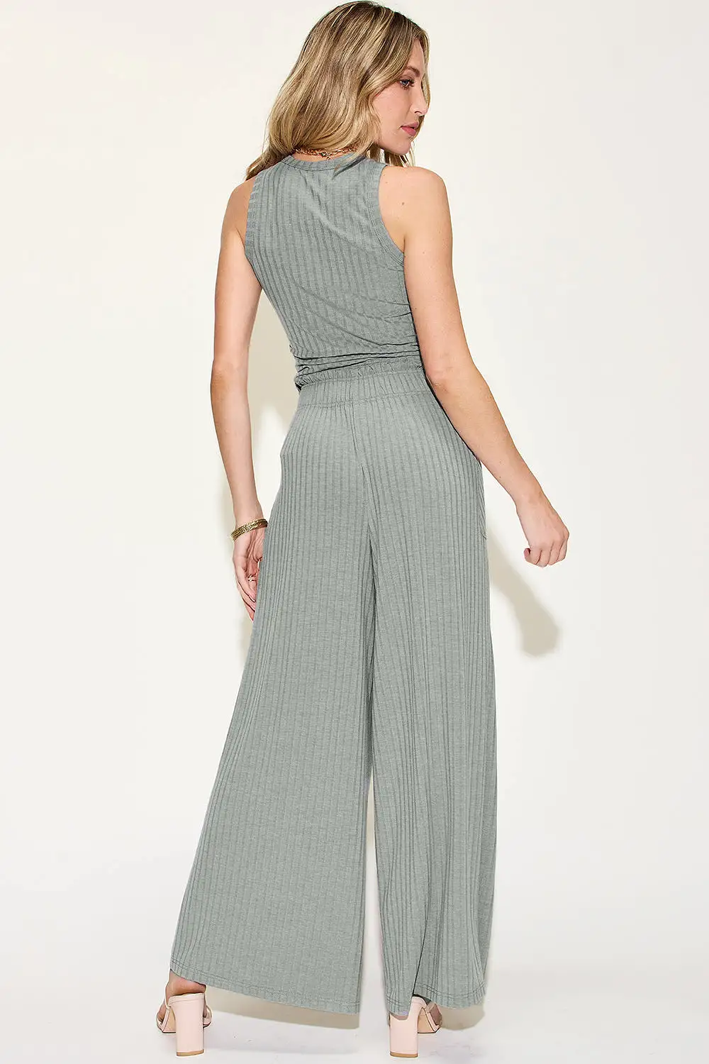 Basic Bae Full Size Ribbed Tank and Wide Leg Pants Set