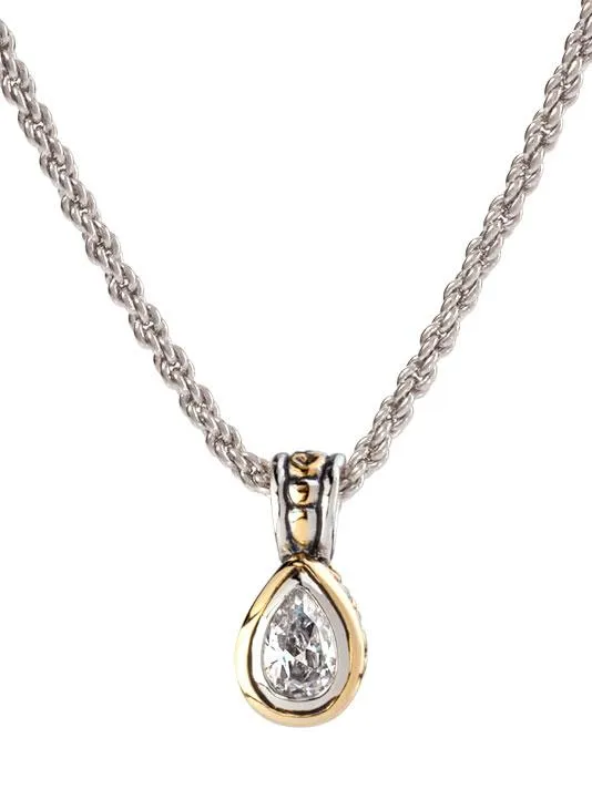 Beijos 9x6mm Cubic Zirconia Pear Bezel Set Pendant Necklace by John Medeiros - Available in Multiple Colors