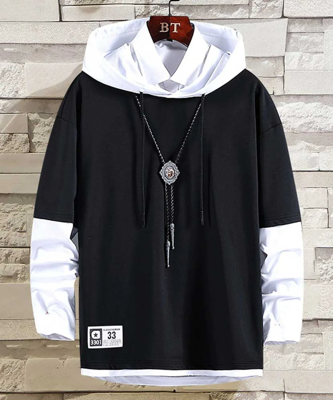 Black long sleeve print pull over hoodies mix color