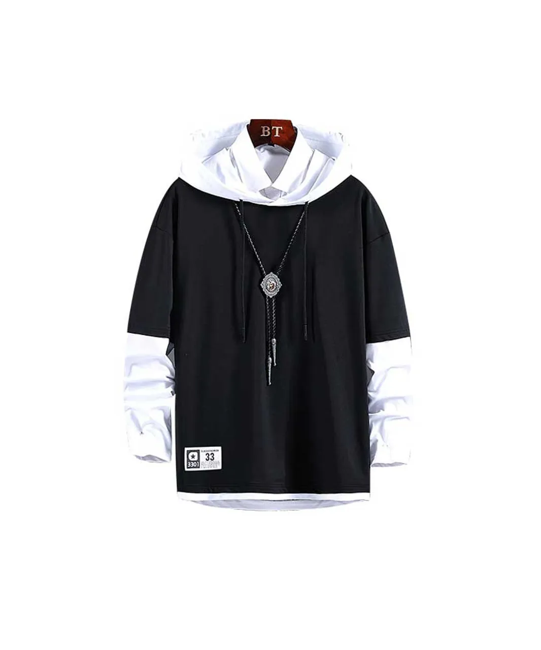 Black long sleeve print pull over hoodies mix color