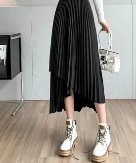 Black Pleated Asymmetrical Skirt