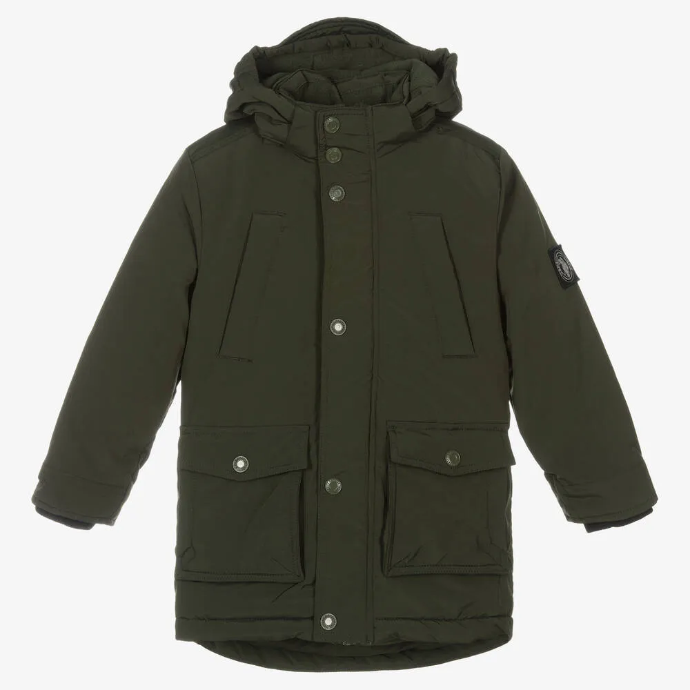 Boys Padded Hooded Green Coat