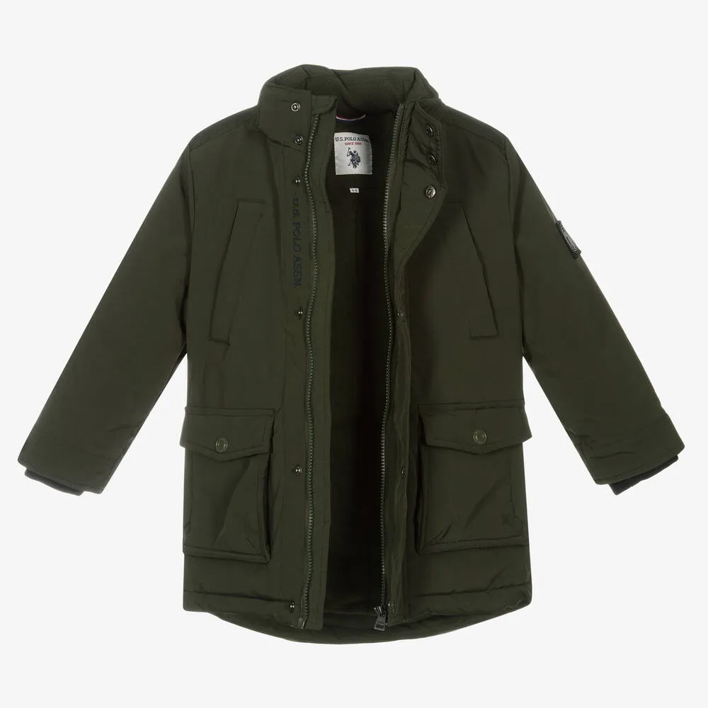 Boys Padded Hooded Green Coat