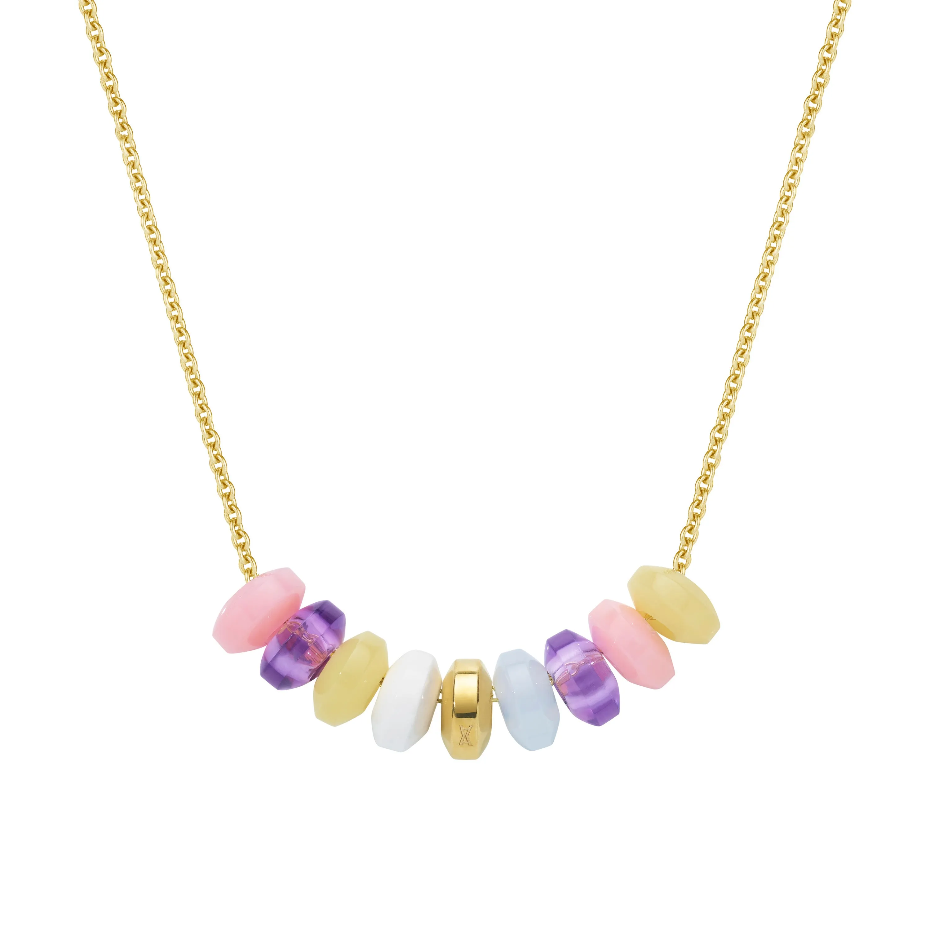 Candy girl necklace yellow gold with multiple candy beads