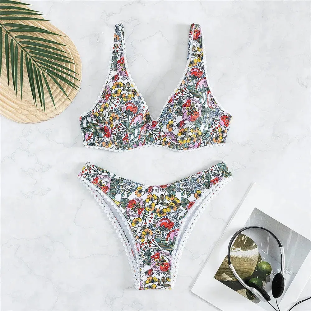 Claire Flower Print High Waist Bikini Set