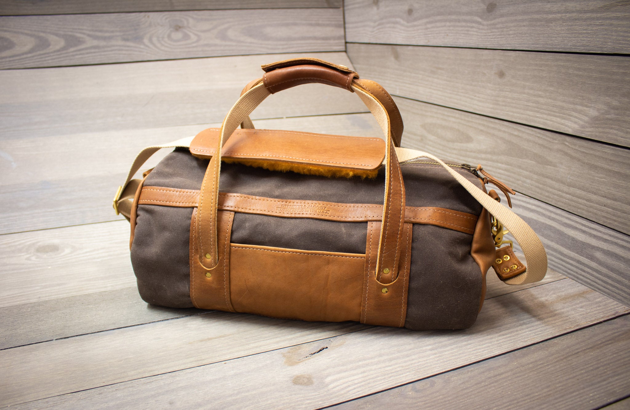 Club Duffel Bag with Leather Pockets and Ends