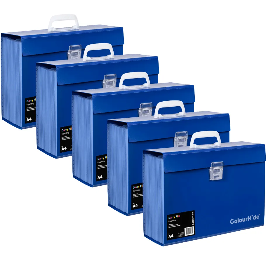 Colourhide Expanding Carry File PP A4 Blue 19 Pockets Pack 5