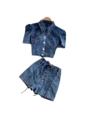 Denim Matching Shorts And Top Set