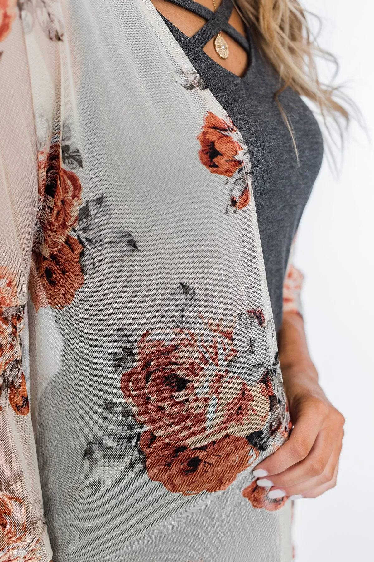 Feels Like Fall Lightweight Floral Kimono- Nude & Rust