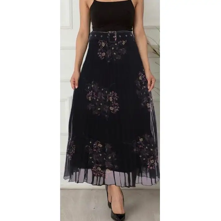 Floral Pleated Long Skirt