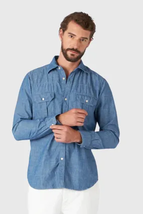 Fortela Camicia Amleto Patch Pockets Chambray Uomo