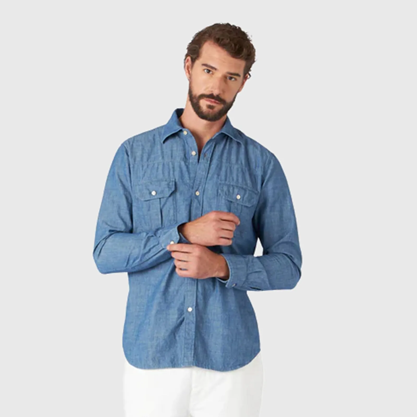 Fortela Camicia Amleto Patch Pockets Chambray Uomo