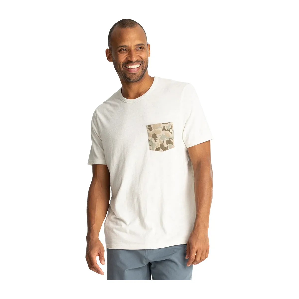 Free Fly Barrier Island Camo Pocket Tee Heather Birch