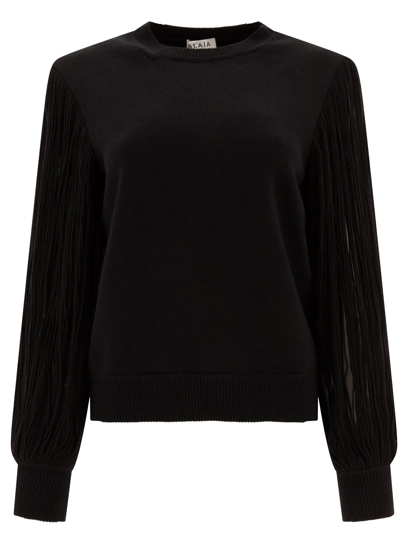 Fringed-Sleeve Knit Sweater Knitwear Black