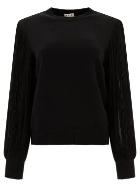 Fringed-Sleeve Knit Sweater Knitwear Black