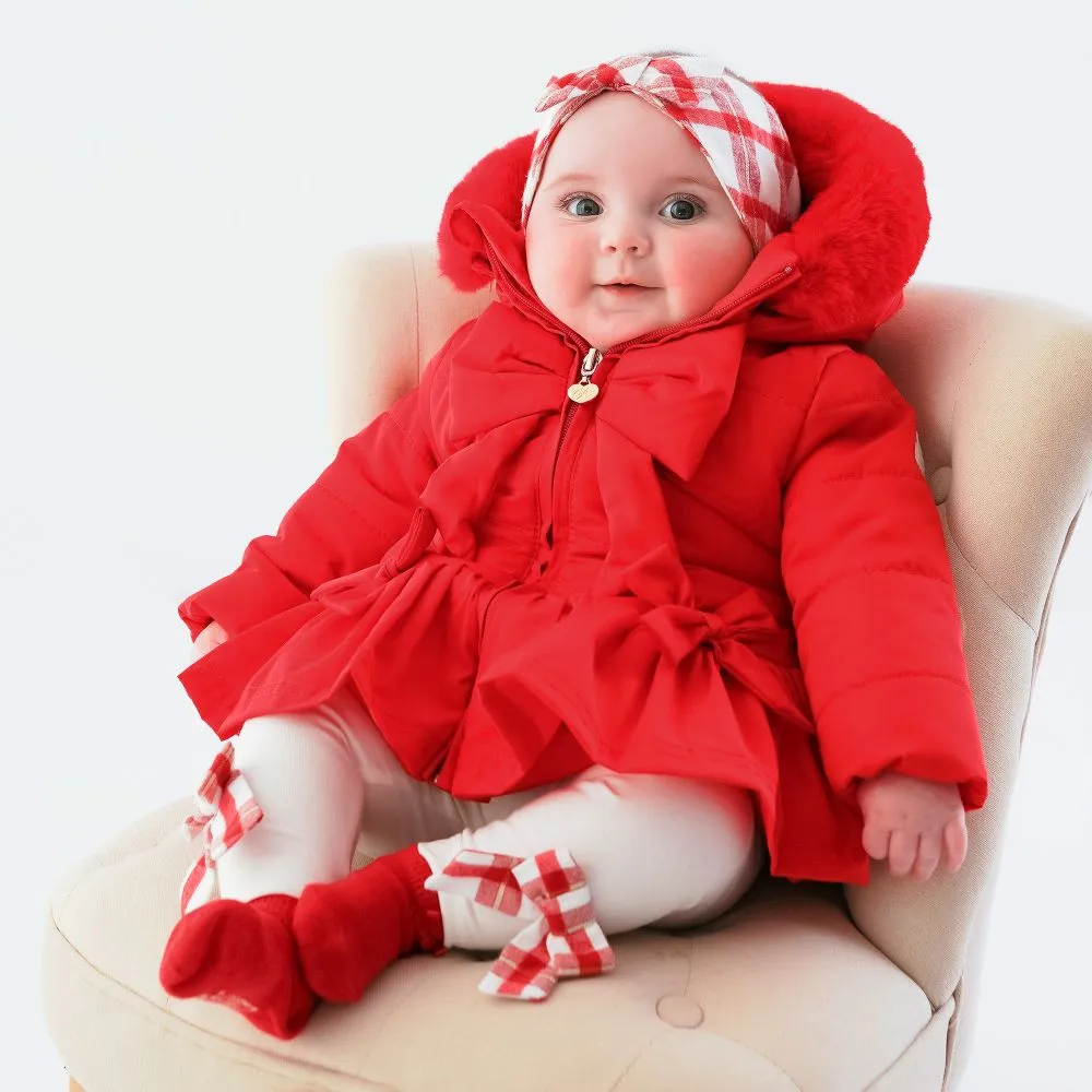 Girls Red Hooded Bow Coat