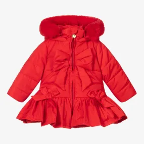 Girls Red Hooded Bow Coat