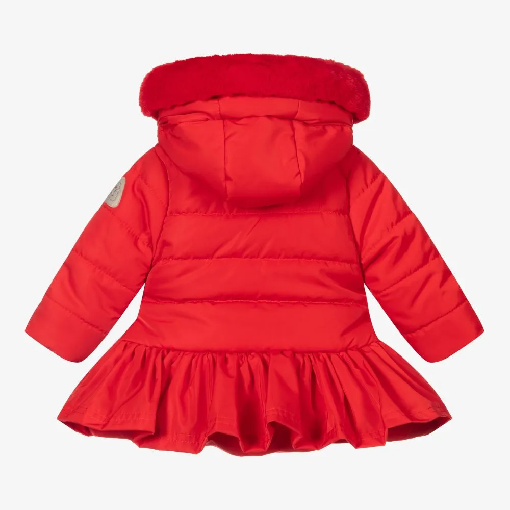 Girls Red Hooded Bow Coat