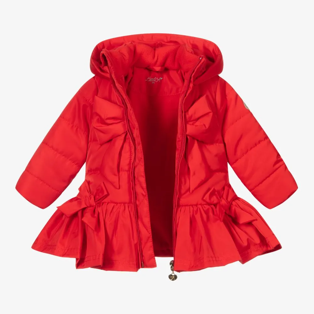 Girls Red Hooded Bow Coat