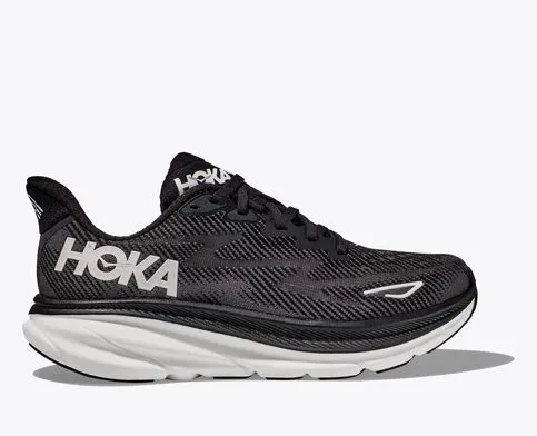 Hoka Mens Clifton 9 Lightweight Running Shoe ***Wide Width***- Black/White