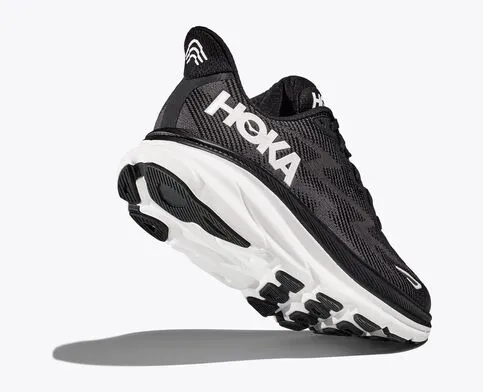 Hoka Mens Clifton 9 Lightweight Running Shoe ***Wide Width***- Black/White