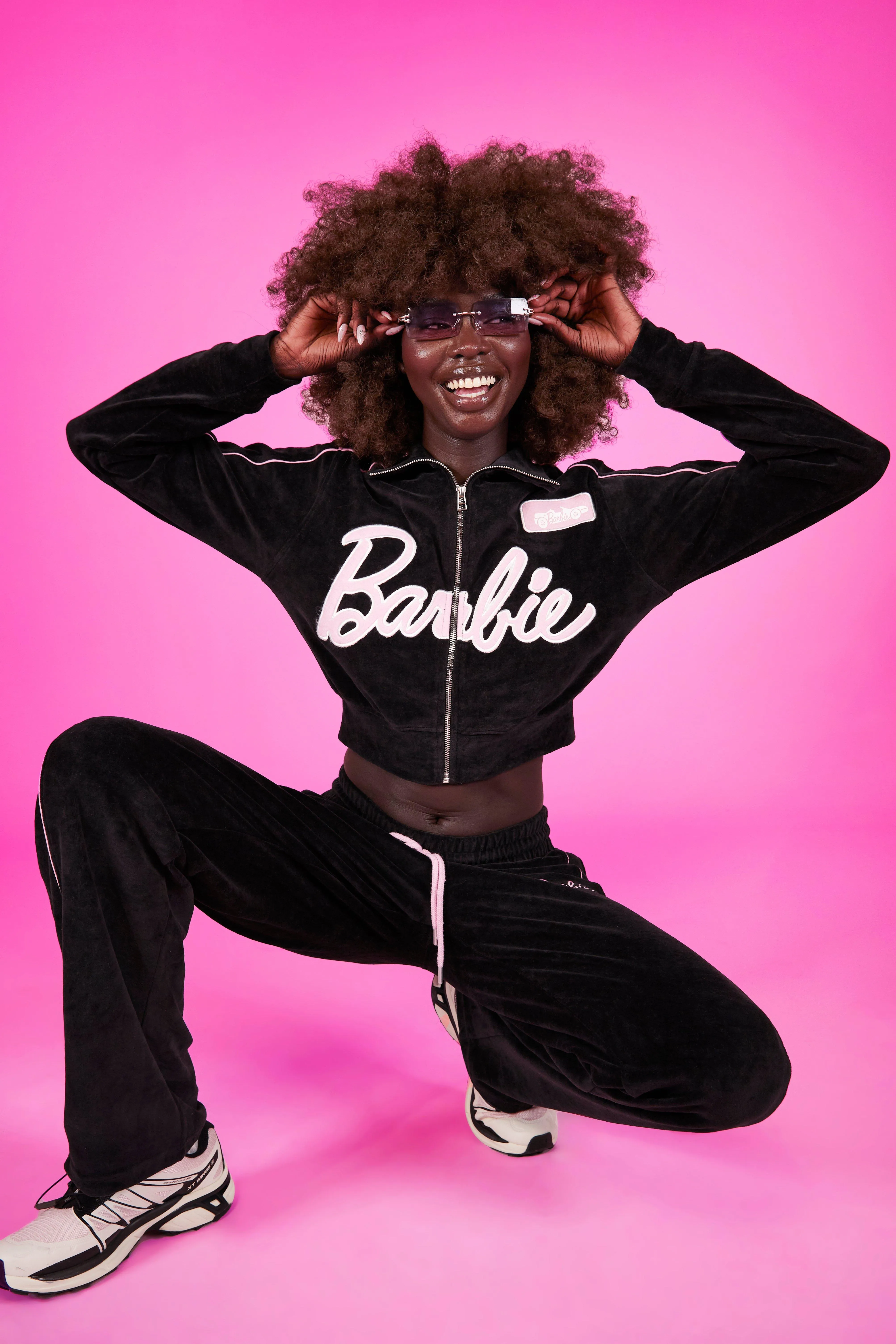 Hoodies & Sweatshirts | Barbie Velour Cropped Zip Through Jacket | boohoo