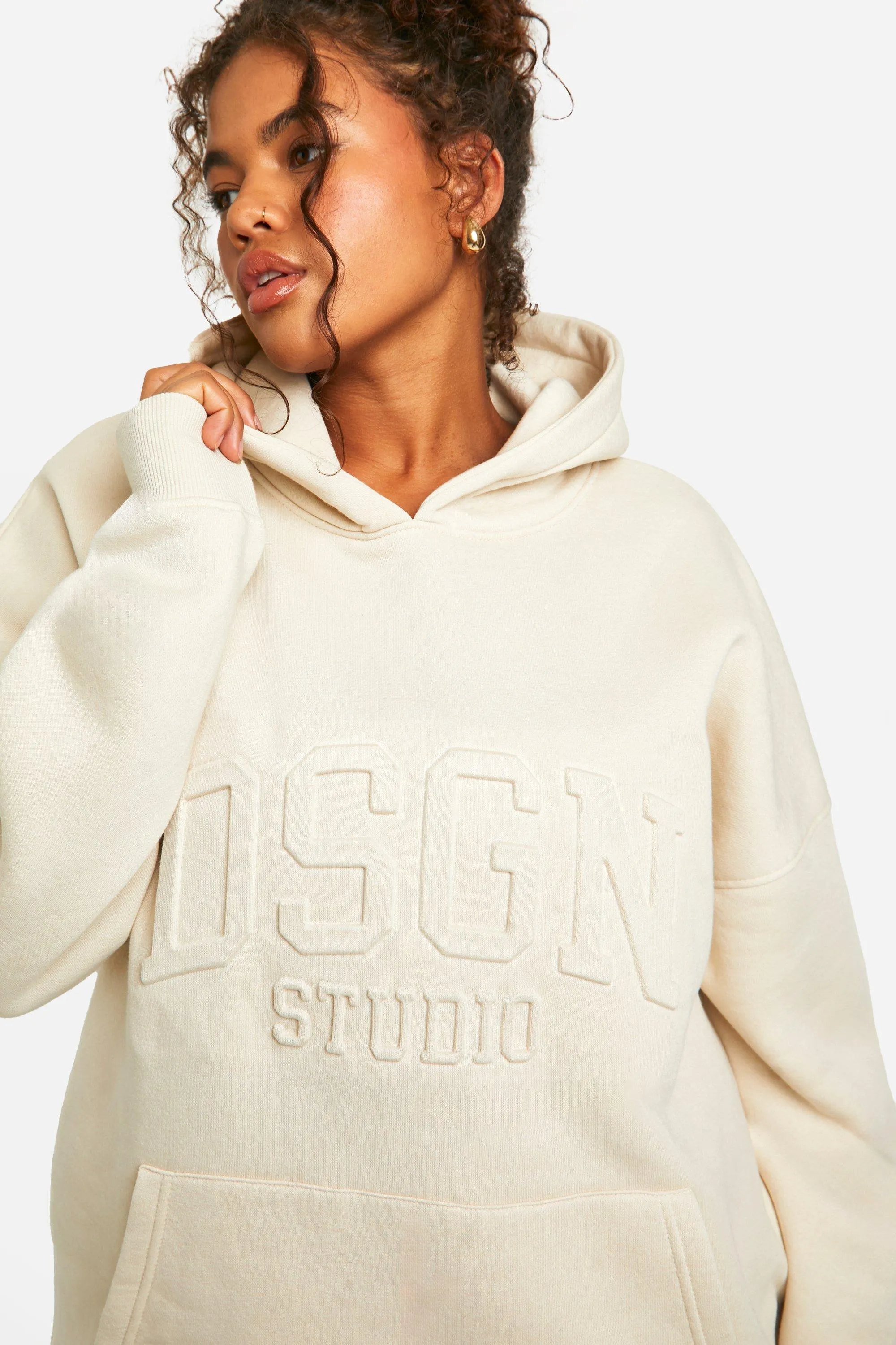 Hoodies & Sweatshirts | Plus Dsgn Collegiate Embossed Oversized Hoodie | boohoo