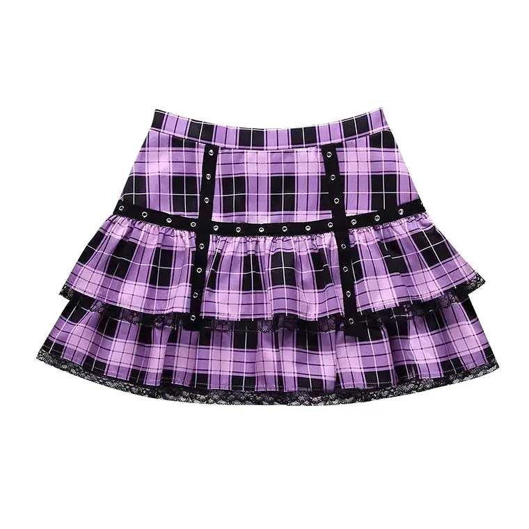 INS FASHION SEXY PLEATED LATTICE PURPLE SKIRT BY70185