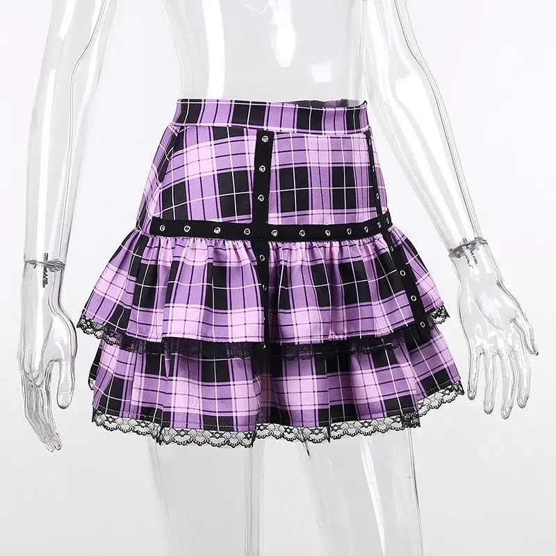 INS FASHION SEXY PLEATED LATTICE PURPLE SKIRT BY70185