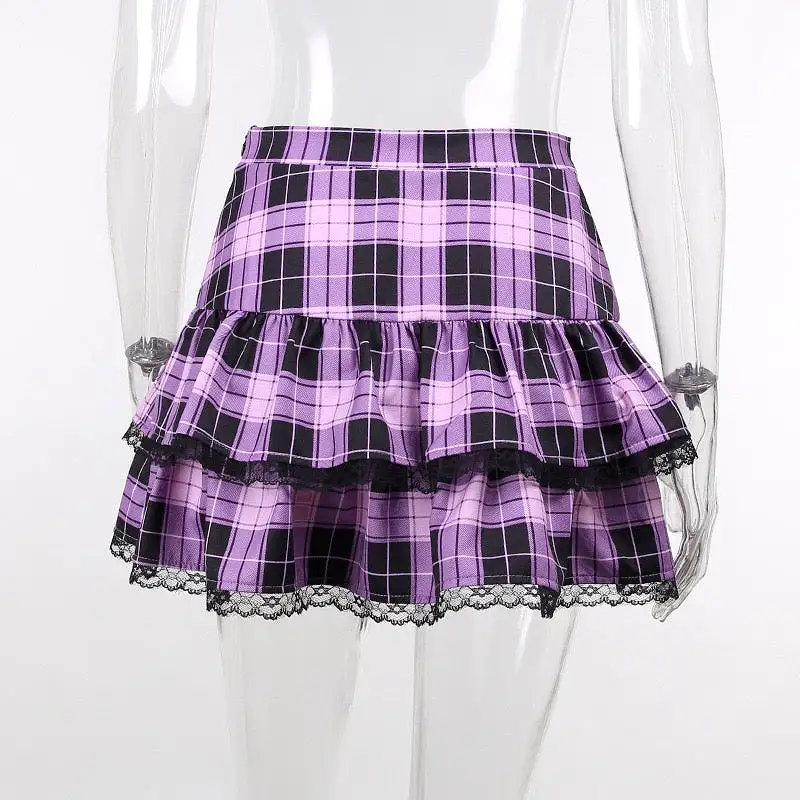 INS FASHION SEXY PLEATED LATTICE PURPLE SKIRT BY70185