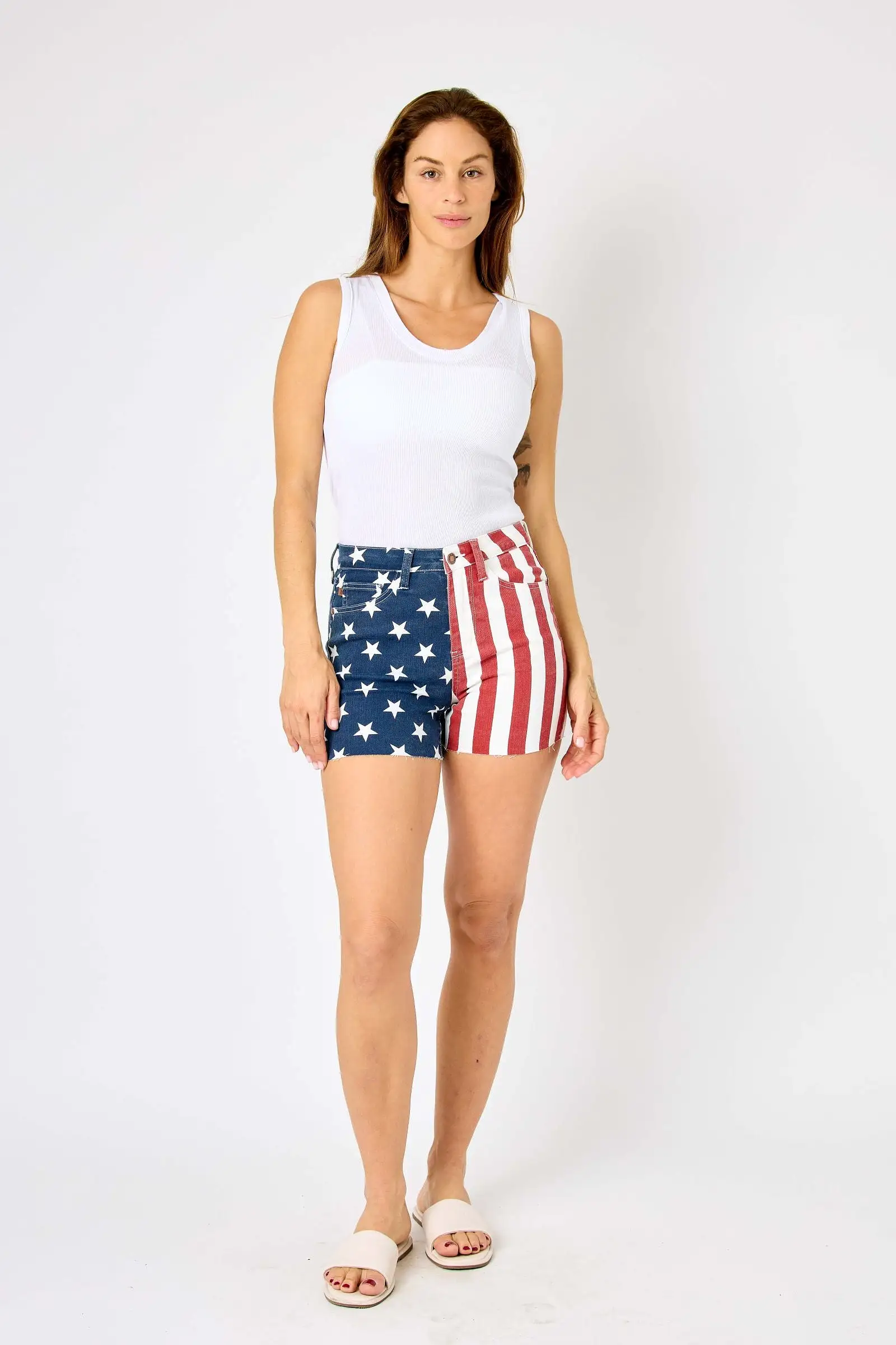 Judy Blue HIGH WAIST AMERICANA FLAG FRAY HEM SHORTS