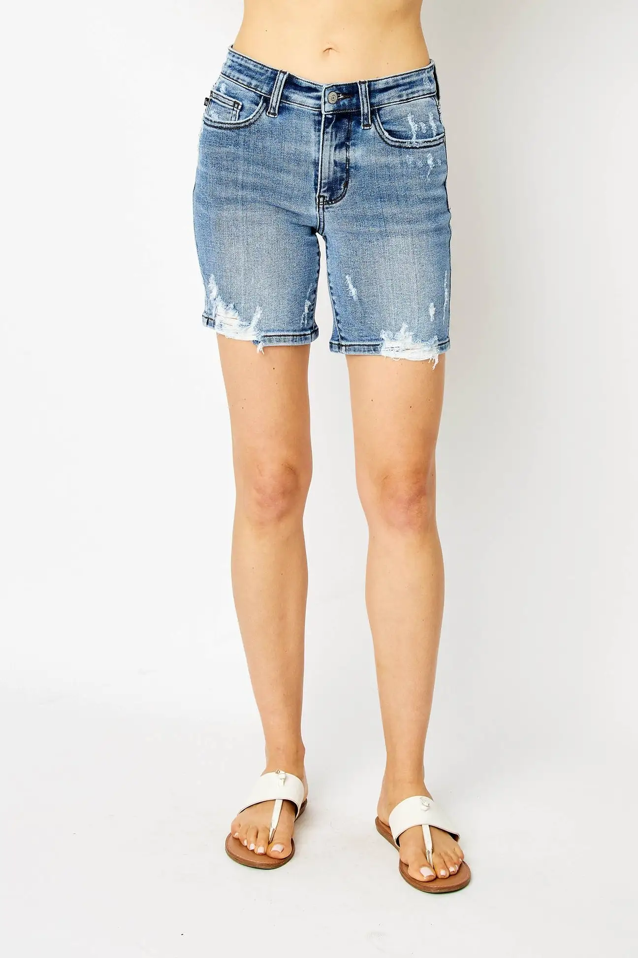 JUDY BLUE HIGH WAIST DESTROY BERMUDA SHORTS