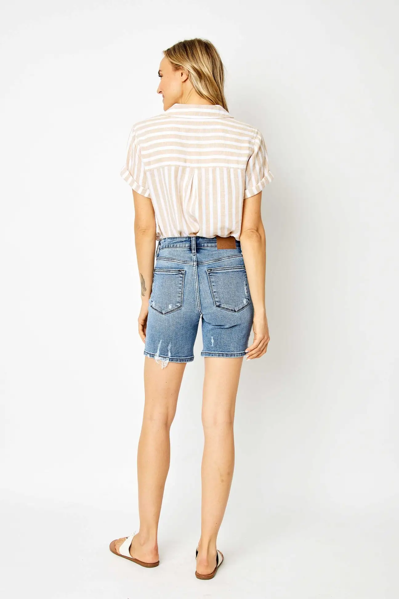 JUDY BLUE HIGH WAIST DESTROY BERMUDA SHORTS