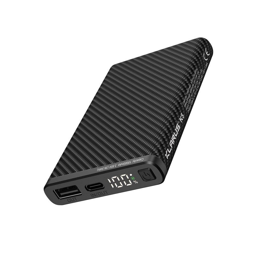 KLARUS K5 CARBON FIBER LIGHTWEIGHT WATERPROOF POWERBANK 10000mAh