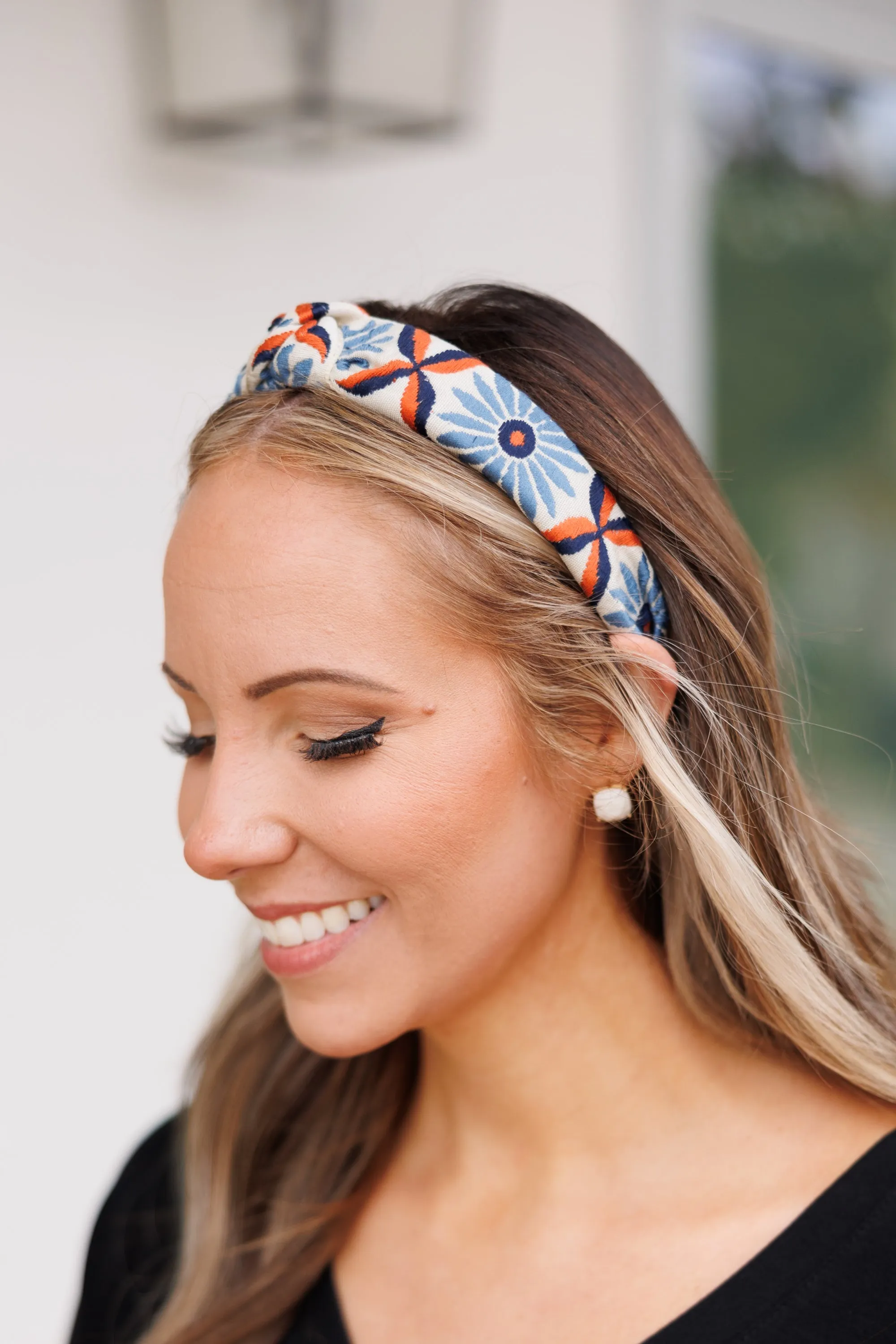 Let's Move Floral Embroidered Headband, Blue